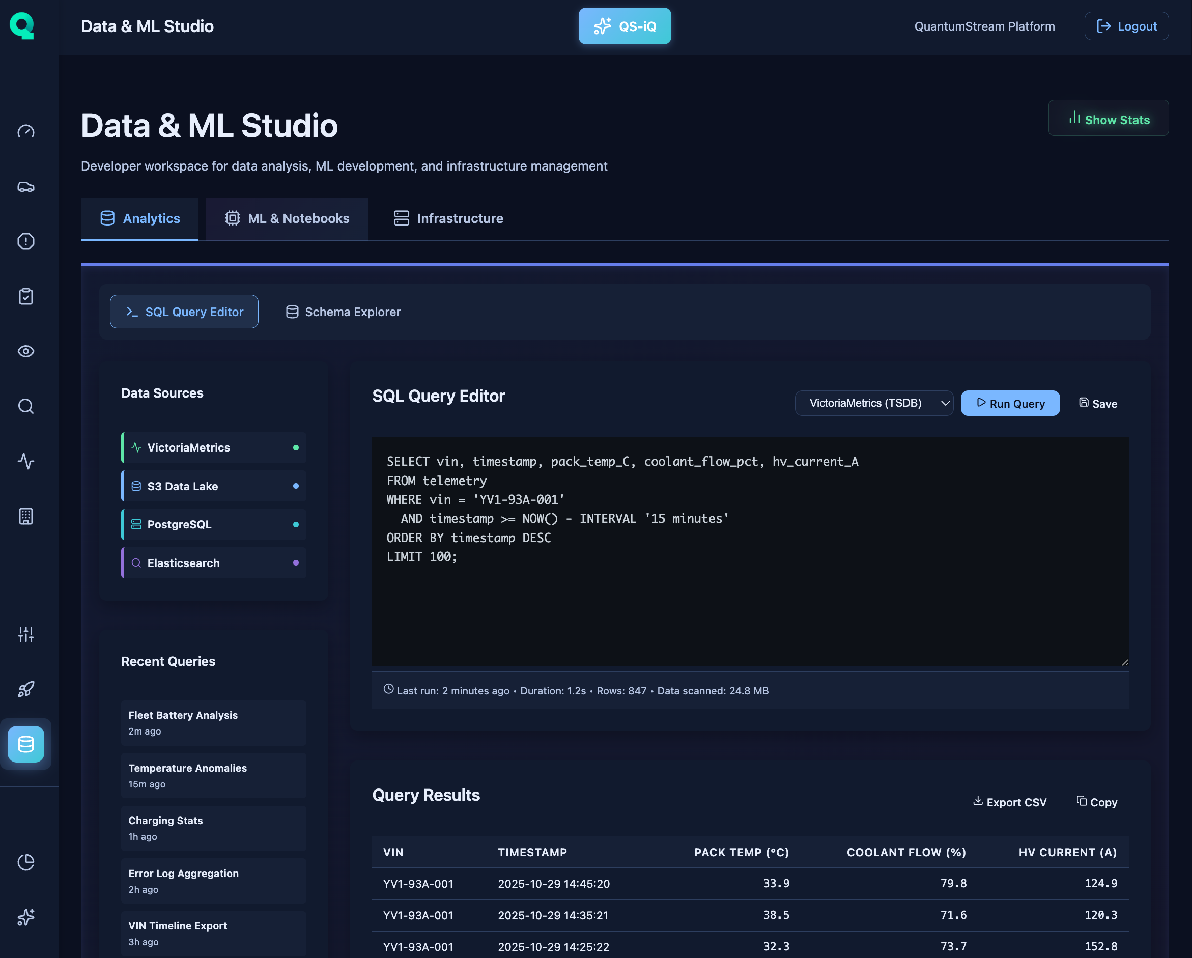 Data & ML Studio Interface